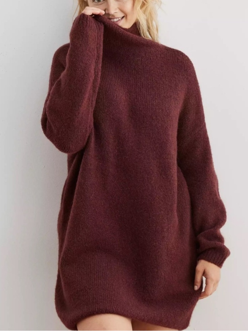 Aerie Rich Burgundy Turtleneck Sweater Dress
